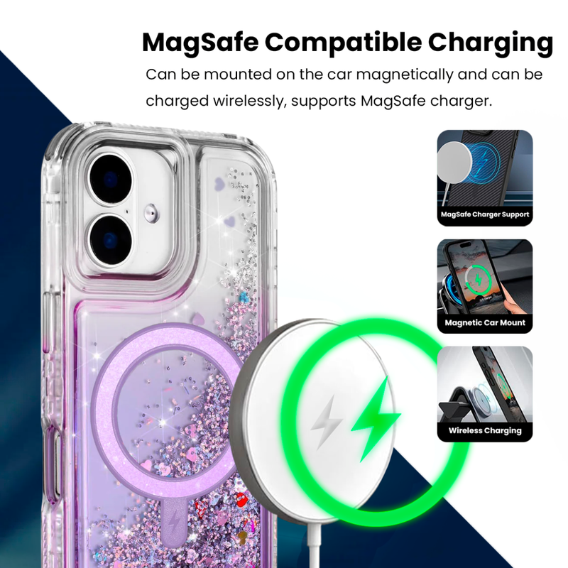 Entronix [Mangetic] Case Compatible with iPhone 17 - Liquid Glitter Triple-Layer Heavy Duty Protection
