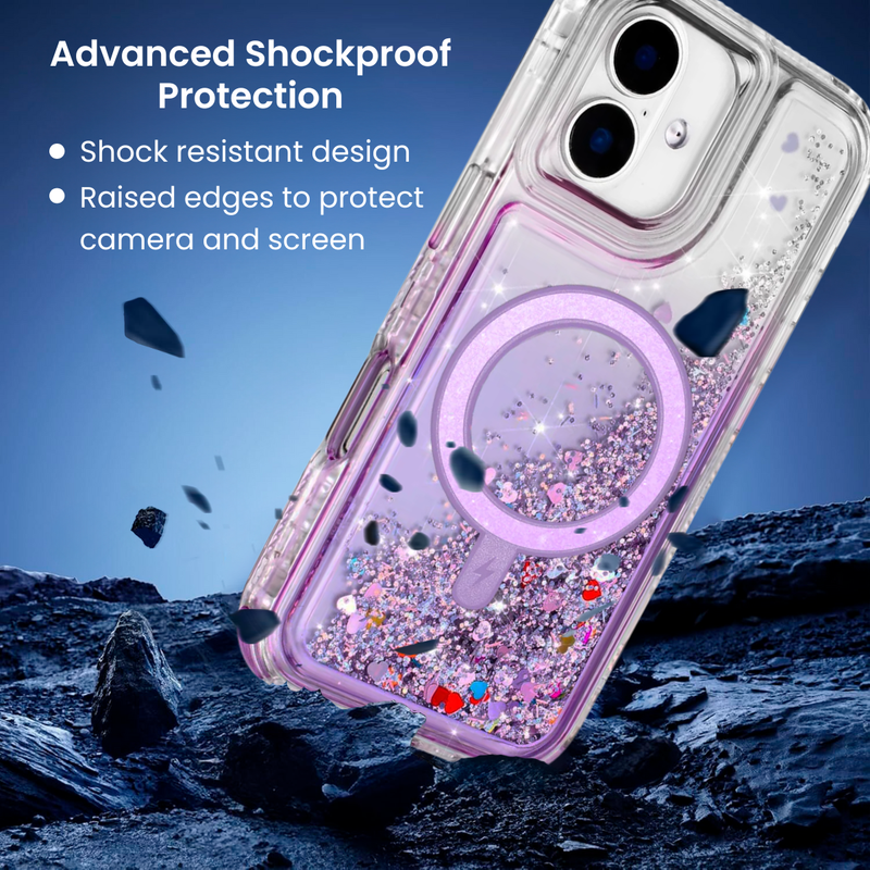 Entronix [Mangetic] Case Compatible with iPhone 17 - Liquid Glitter Triple-Layer Heavy Duty Protection