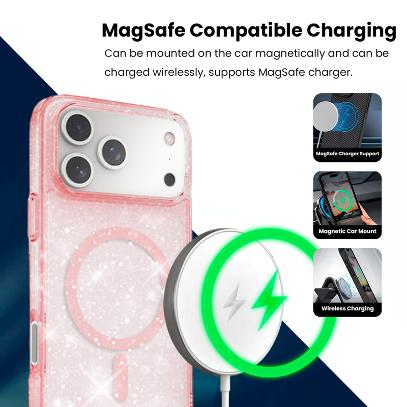 Entronix [Magnetic] Case Compatible with iPhone 17 Pro Max - [Hard Back] Glitter Color