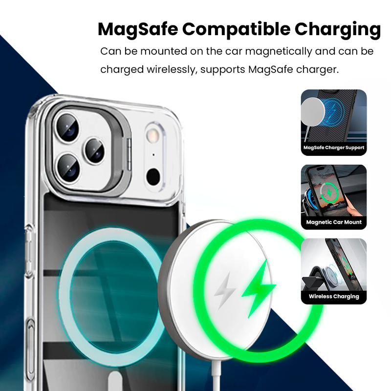 Entronix [Magnetic] Case Compatible with iPhone 17 Pro Max – [Glossy] Color Back with Camera Frame Stand - Entronix