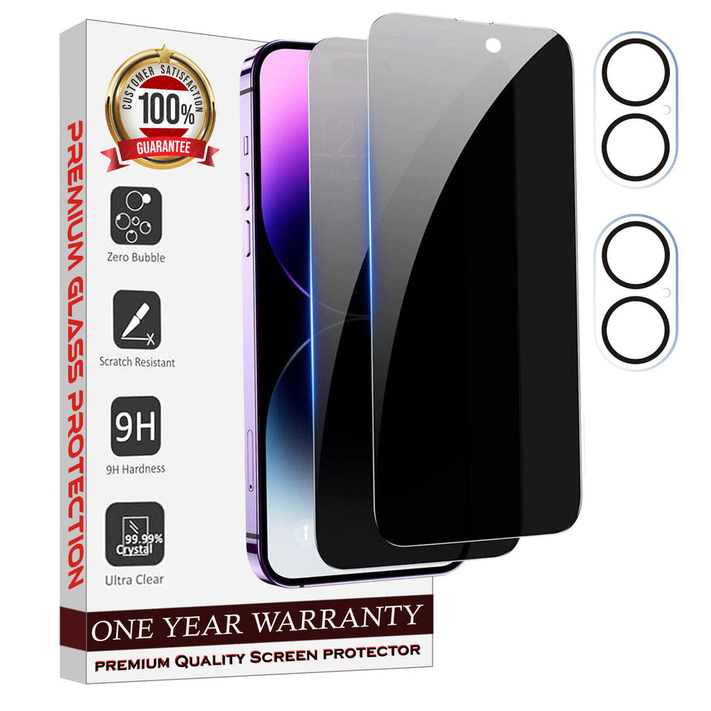Entronix 4-Pack for Apple iPhone 16 Plus, 2 Anti-Spy Privacy Tempered Glass Screen Protectors & 2 Camera Lens Protectors - Entro Retail