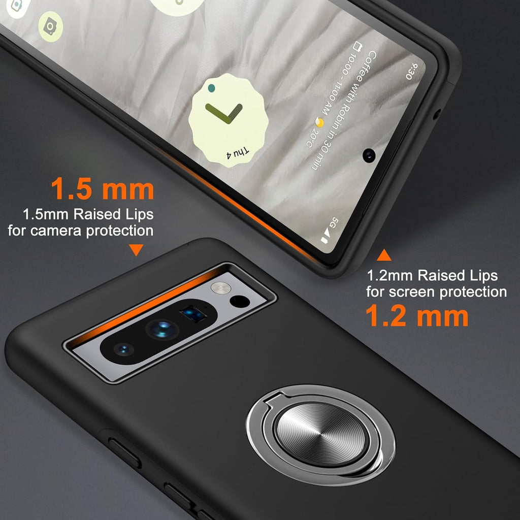 Entronix Bundle Compatible with Pixel 8 Pro - 360º Circular Ring Gripstand Case, 1 Clear Screen Protector & 1 Camera Lens Protector