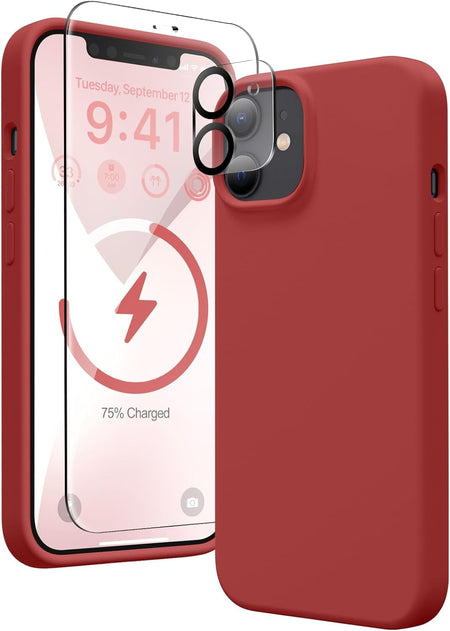 Entronix Silicone Case Designed for Apple iPhone 12 Liquid Silicone Case, 3 in 1 Bundle Case with Clear Tempered Glass and Camera Lens Shockproof Case - Entro Retail