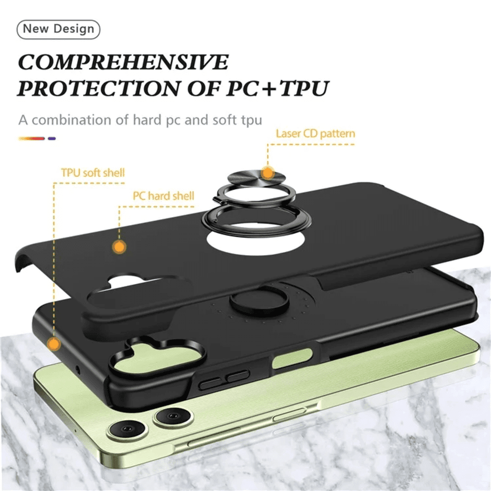 Entronix Bundle Compatible with Galaxy A06 - 360º Circular Ring Gripstand Case & 2 Clear Screen Protectors