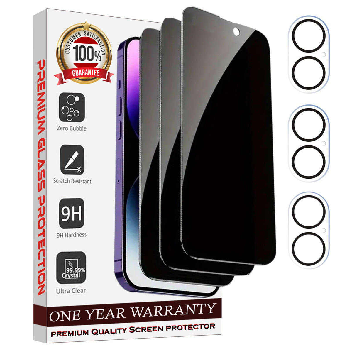 Entronix 6-Pack for Apple iPhone 16 Plus, 3 Anti-Spy Privacy Tempered Glass Screen Protectors & 3 Camera Lens Protectors - Entro Retail