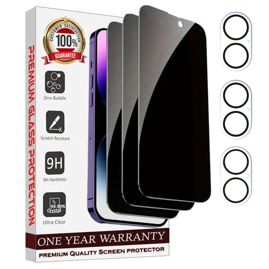 Entronix 6-Pack for Apple iPhone 16 Plus, 3 Anti-Spy Privacy Tempered Glass Screen Protectors & 3 Camera Lens Protectors - Entro Retail