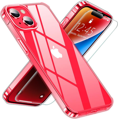 Entronix Case Heavy Duty Clear Case for Apple iPhone 14 Plus Transparent with 1 Tempered Glass Screen Protector, Shockproof Dropproof Slim Case - Entro Retail