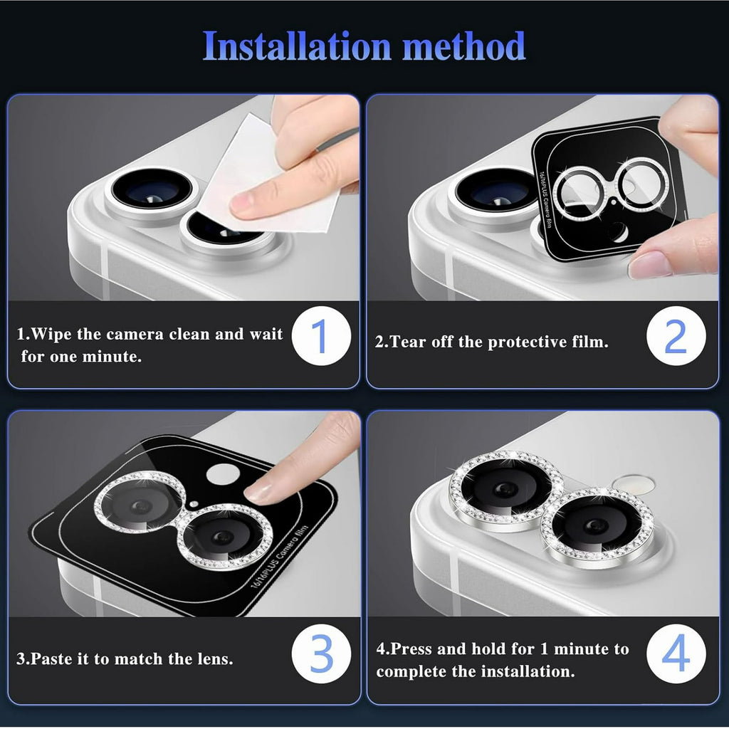 Entronix Camera Lens Protector Compatible with iPhone 16/16 Plus - Luxury Diamond Metal Cover