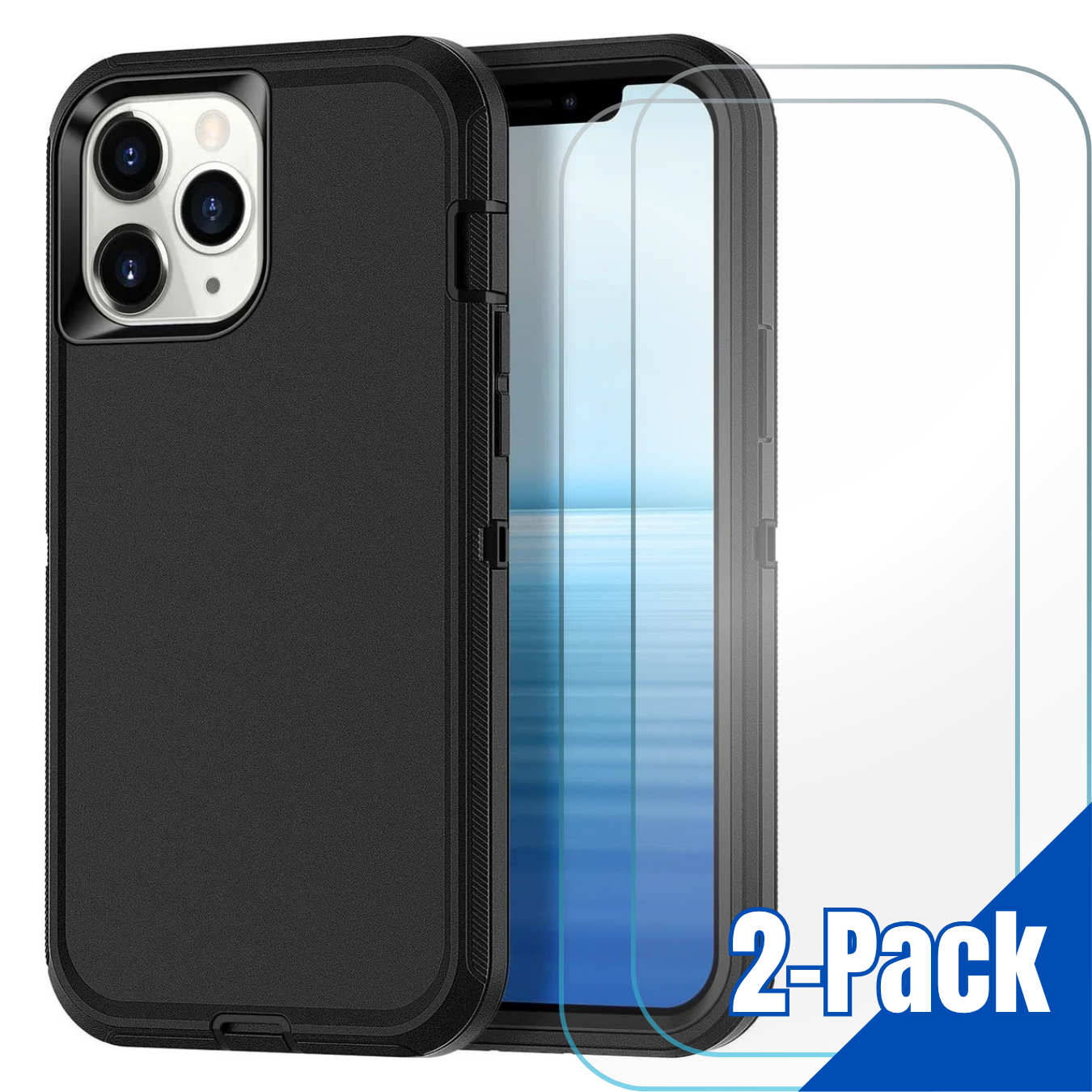 Entronix 3-in-1 Bundle for Apple iPhone 13 Pro, Heavy Duty Case & 2 Clear Tempered Glass Screen Protectors - Entro Retail