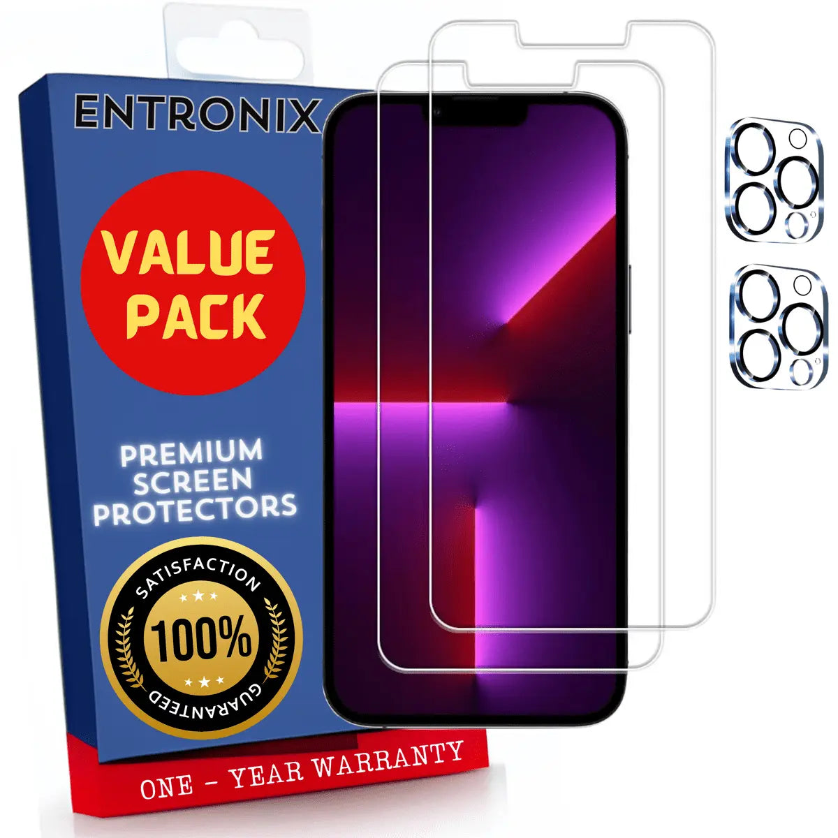 Entronix Case Screen Protector Bundle with Camera Cover Designed for Apple iPhone 12 Pro Clear 9H Hardness,Bubble Free Easy Install,2 PACK - Entro Retail