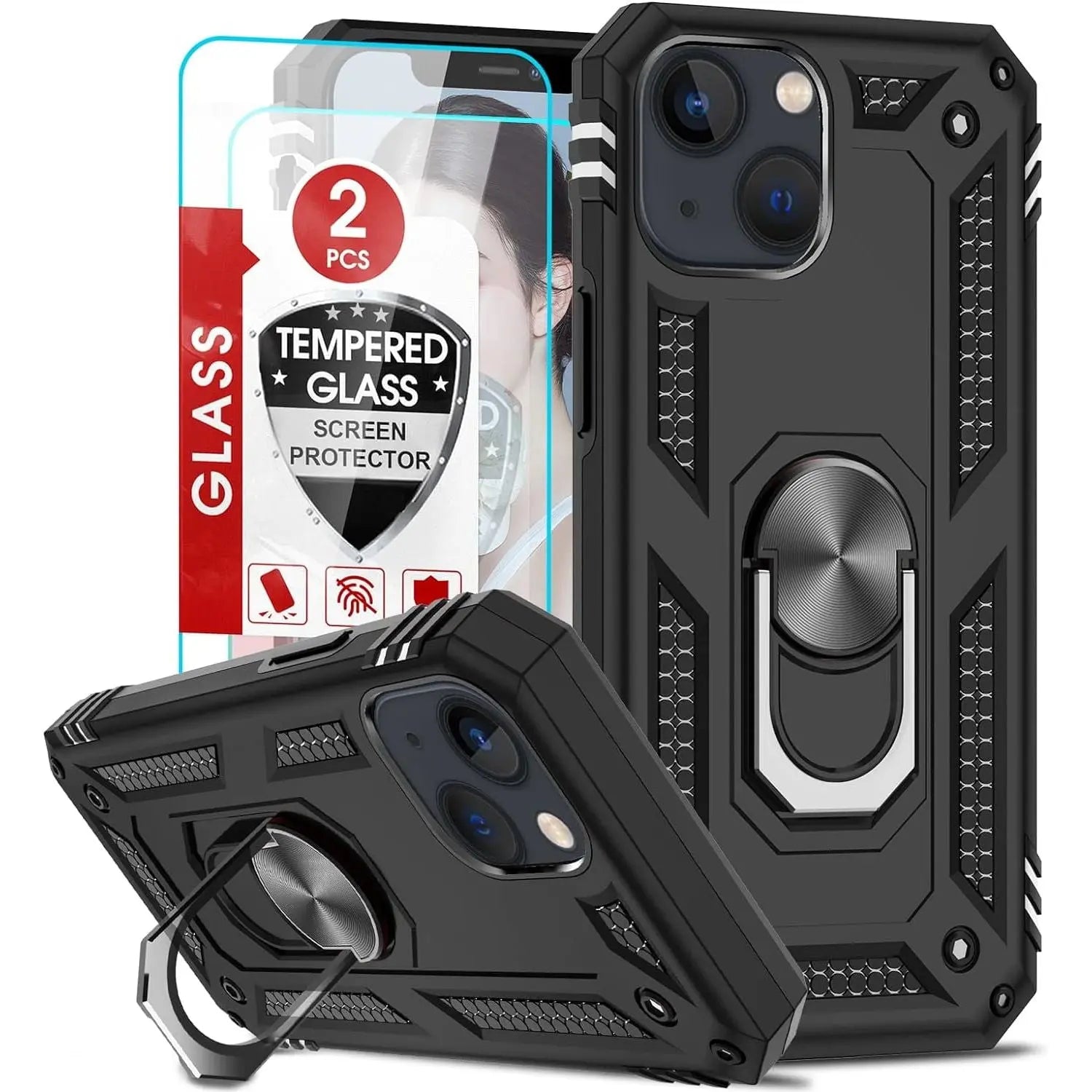 Entronix Apple iPhone 14 Case - Guard Ring Holder & 2 Clear Screen Protectors - Entro Retail