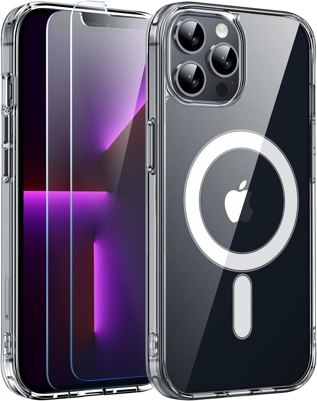 Entronix Case Magnetic Clear Case Designed for Apple iPhone 13 with 2 Tempered Glass, Shockproof Transparent Crystal Cover - Entro Retail
