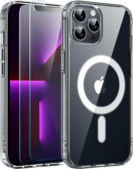 Entronix Case Magnetic Clear Case Designed for Apple iPhone 13 with 2 Tempered Glass, Shockproof Transparent Crystal Cover - Entro Retail
