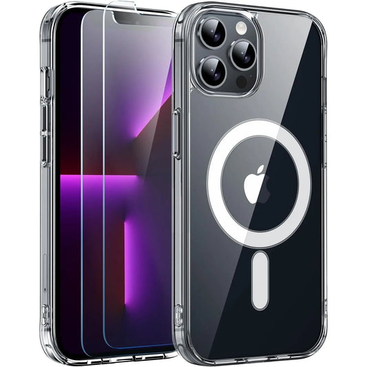 Entronix Case Magnetic Clear Case Designed for Apple iPhone 13 with 2 Tempered Glass, Shockproof Transparent Crystal Cover - Entro Retail
