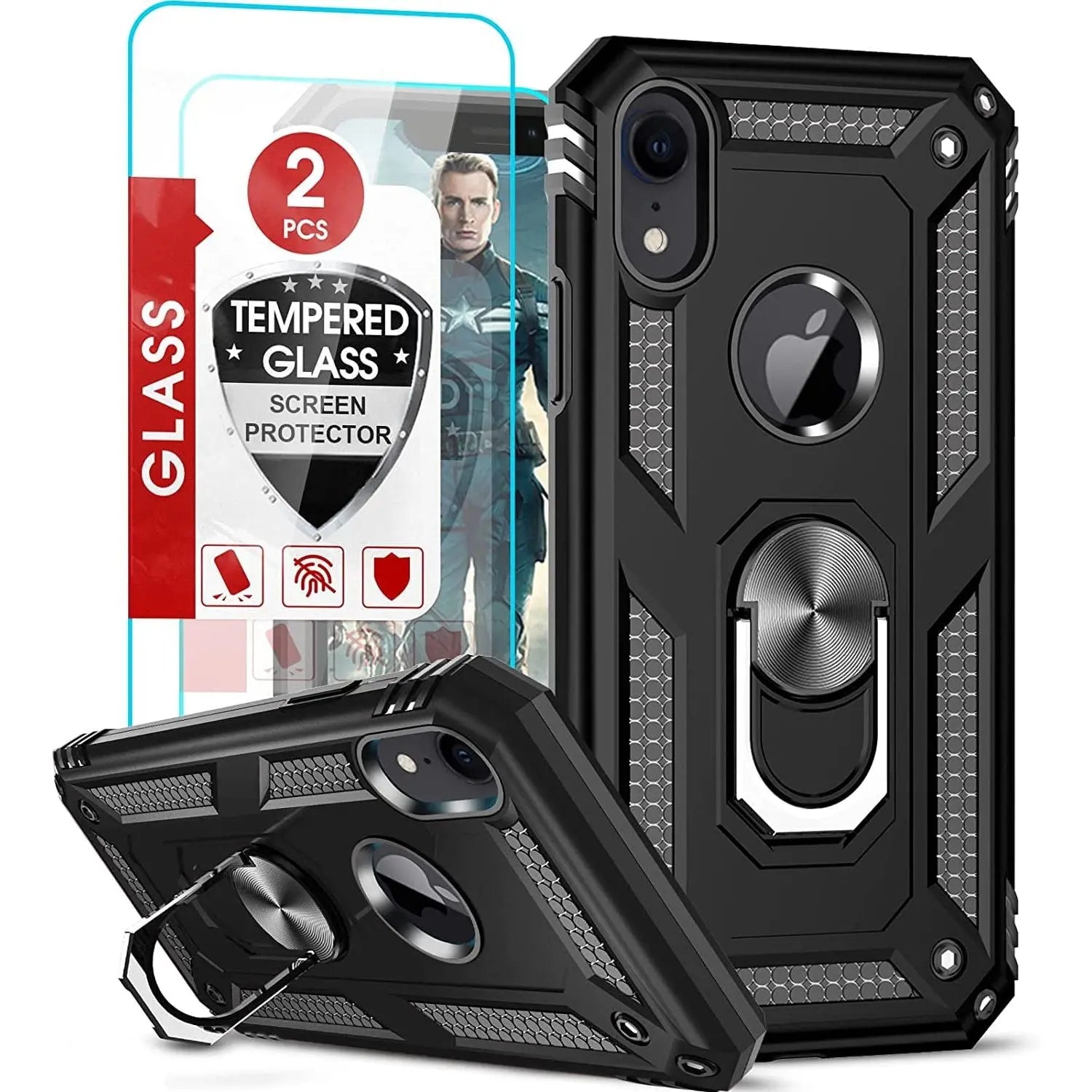 Entronix Apple iPhone XR Case - Guard Ring Holder & 2 Clear Screen Protectors - Entro Retail