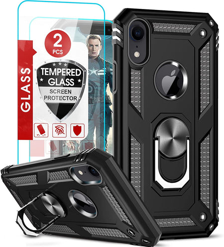 Entronix Apple iPhone XR Case - Guard Ring Holder & 2 Clear Screen Protectors - Entro Retail