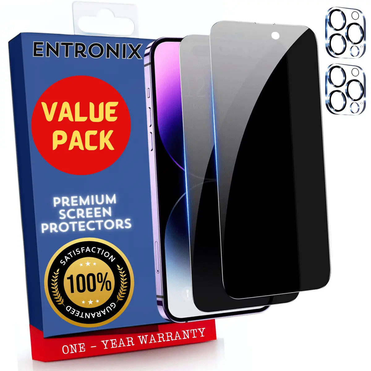 Entronix Case Screen Protector Bundle with Camera Cover Designed for Apple iPhone 14 Pro Privacy 9H Hardness,Bubble Free Easy Install,2 PACK - Entro Retail