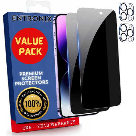 Entronix Case Screen Protector Bundle with Camera Cover Designed for Apple iPhone 15 Pro Max Privacy 9H Hardness,Bubble Free Easy Install,2 PACK - Entro Retail
