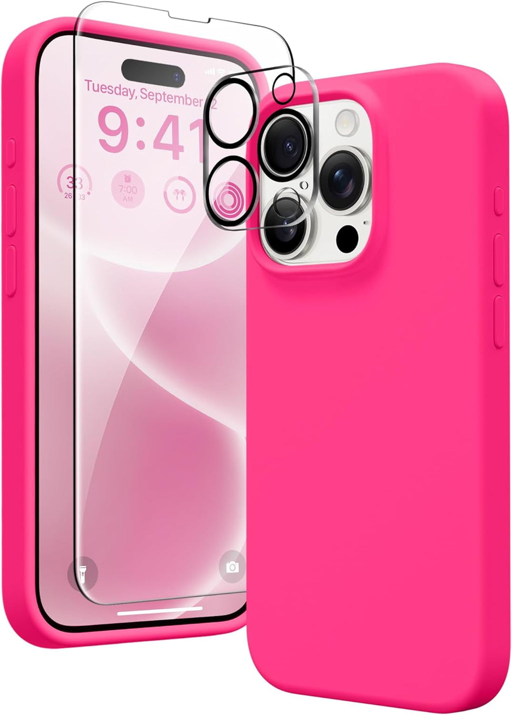 Entronix Apple iPhone 14 Pro Max 3-in-1 Bundle - Liquid Silicone Case, 1 Clear Screen Protector & 1 Camera Lens Protector, - Entro Retail