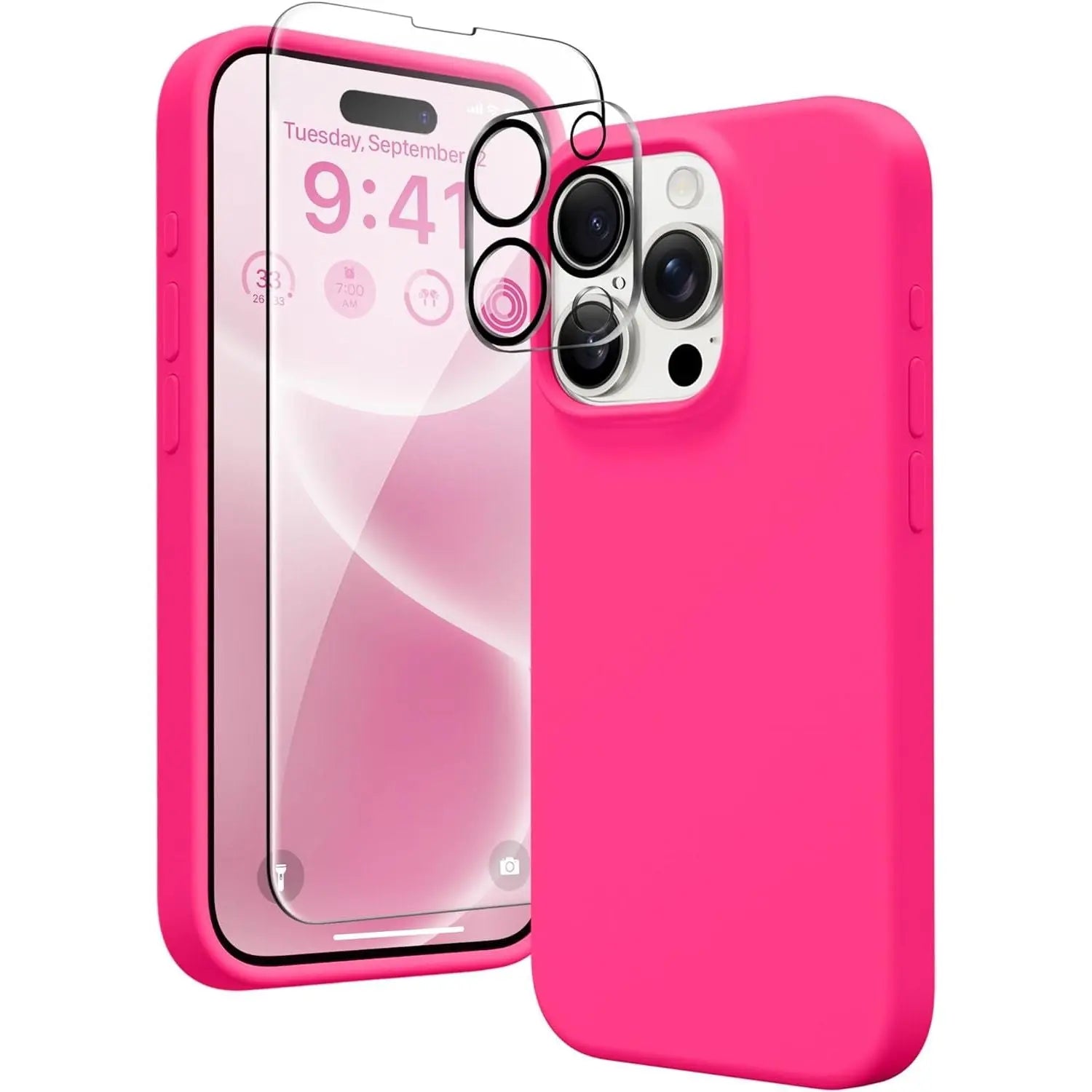 Entronix Apple iPhone 15 Pro 3-in-1 Bundle - Liquid Silicone Case, 1 Clear Screen Protector & 1 Camera Lens Protector, - Entro Retail