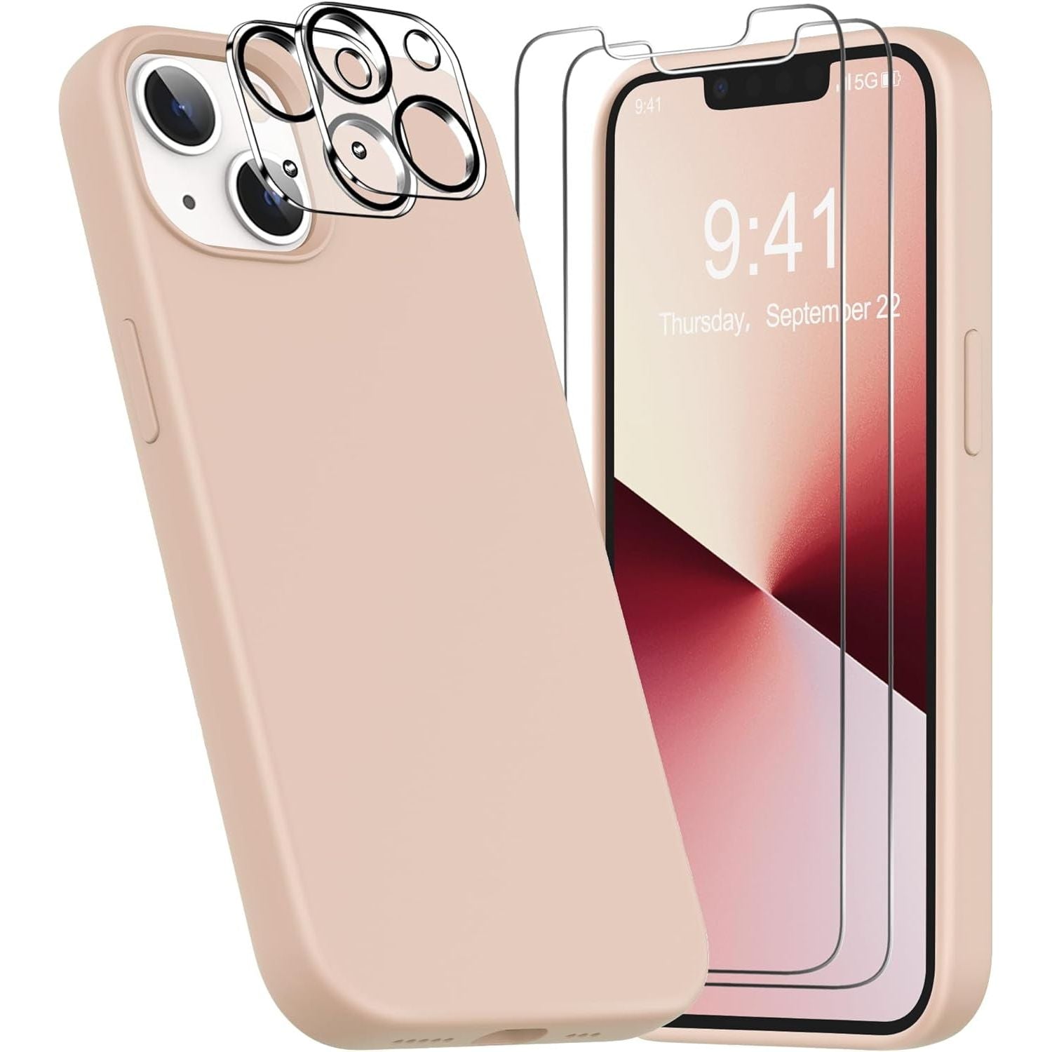 Entronix Case Silicone Case Designed for Apple iPhone 15 Liquid Silicone Case, 5 in 1 Bundle Case with 2 Clear Tempered Glass and 2 Camera Lens - Entro Retail