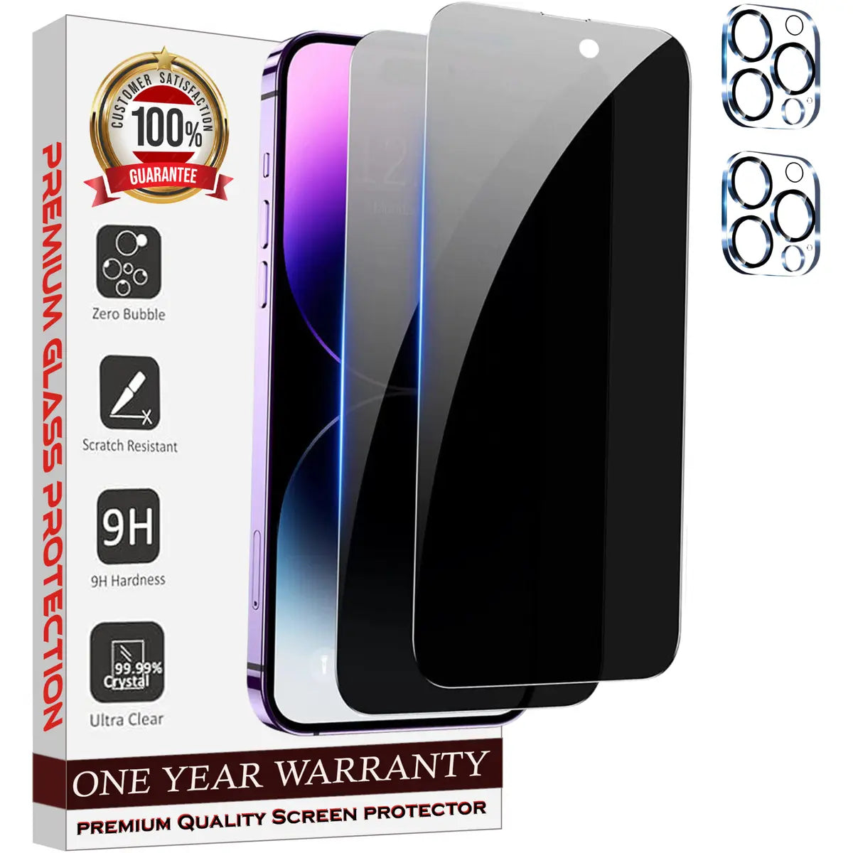 Entronix 4-Pack for Apple iPhone 16 Pro, 2 Anti-Spy Privacy Tempered Glass Screen Protectors & 2 Camera Lens Protectors - Entro Retail