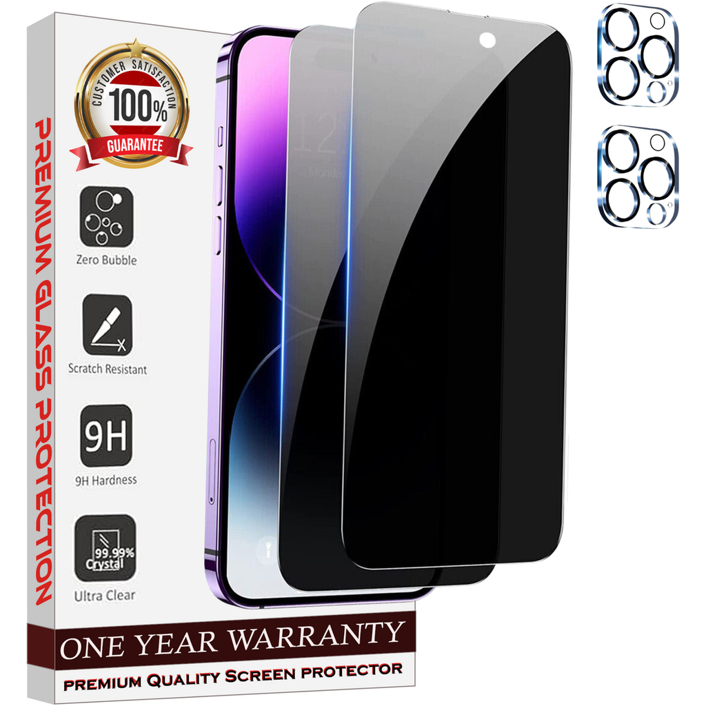 Entronix 4-Pack for Apple iPhone 16 Pro, 2 Anti-Spy Privacy Tempered Glass Screen Protectors & 2 Camera Lens Protectors - Entro Retail