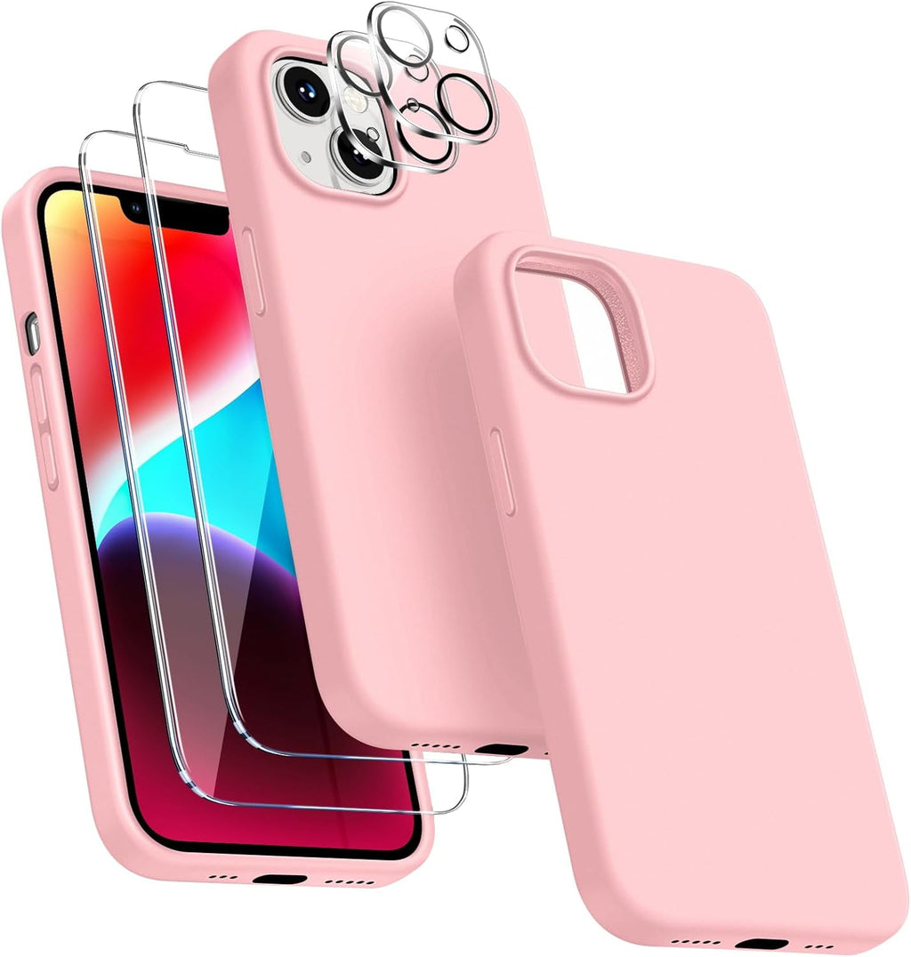 Entronix Case Silicone Case Designed for Apple iPhone 14 Liquid Silicone Case, 5 in 1 Bundle Case with 2 Clear Tempered Glass and 2 Camera Lens - Entro Retail