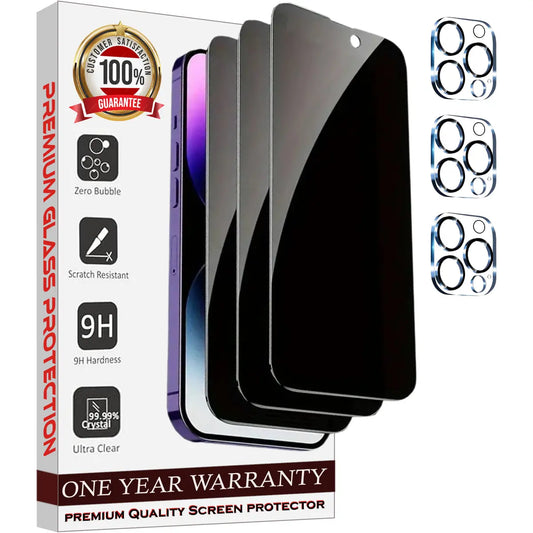 Entronix 6-Pack for Apple iPhone 16 Pro Max, 3 Anti-Spy Privacy Tempered Glass Screen Protectors & 3 Camera Lens Protectors - Entro Retail