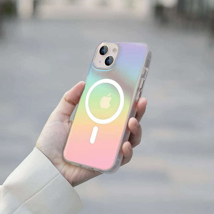 Entronix Holo Clear Case for Apple iPhone 14, [Magnetic-Compatible] Rainbow Iridescent Bumper Cover - Entro Retail