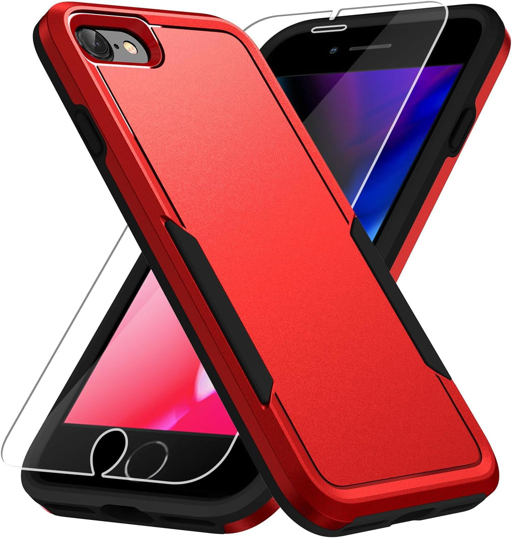 Entronix Heavy Duty Case Designed for Apple iPhone SE,8,7 with 1Pc Tempered Glass Screen Protector, Shockproof Dropproof Anti-Scratch Cover - Entro Retail