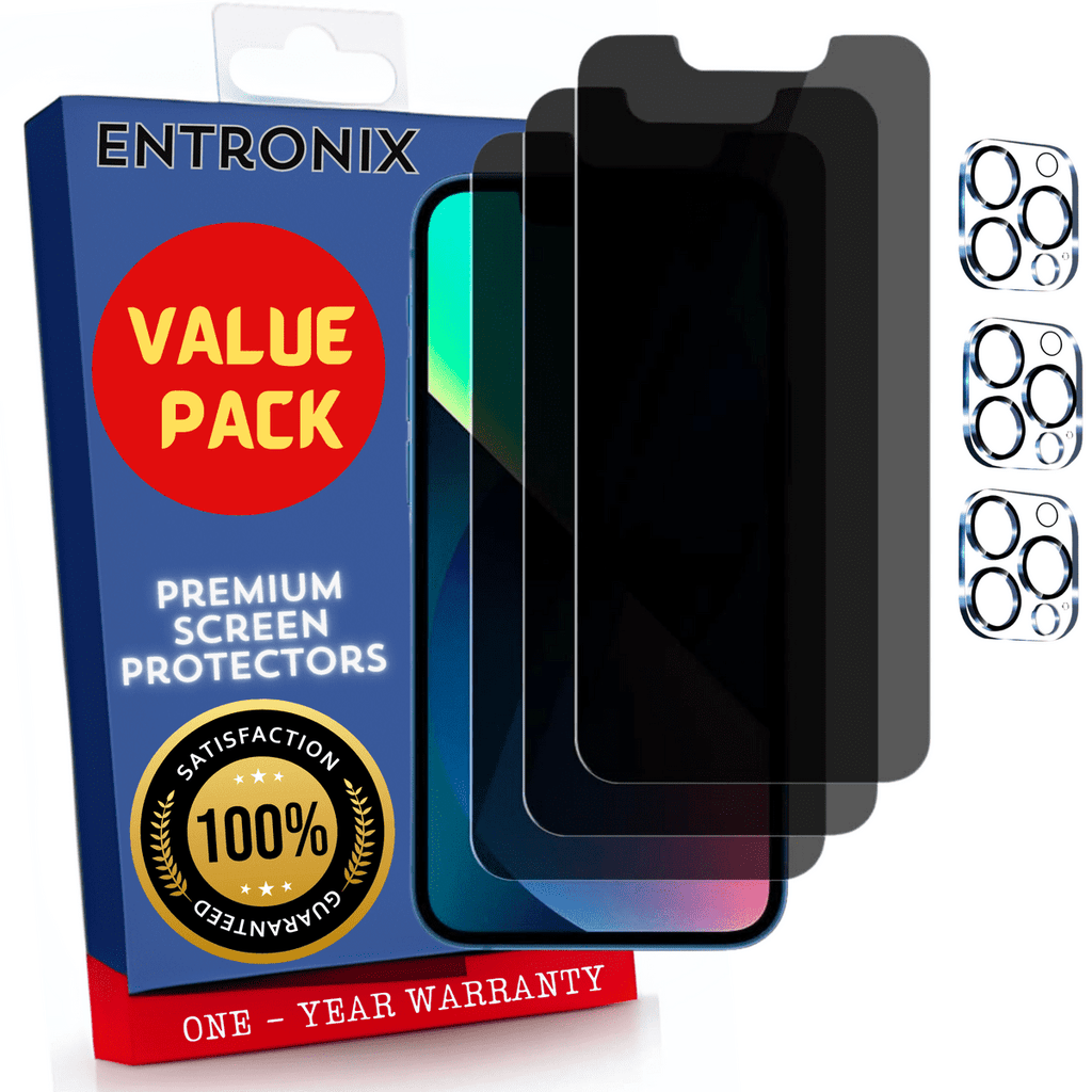 Entronix Case Screen Protector Bundle with Camera Cover Designed for Apple iPhone 12 Pro Max Privacy 9H Hardness,Bubble Free Easy Install, 3 PACK - Entro Retail