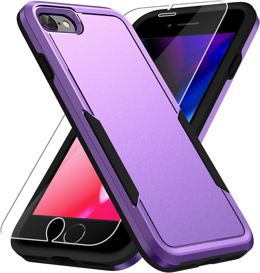 Entronix Heavy Duty Case Designed for Apple iPhone SE,8,7 with 1Pc Tempered Glass Screen Protector, Shockproof Dropproof Anti-Scratch Cover - Entro Retail