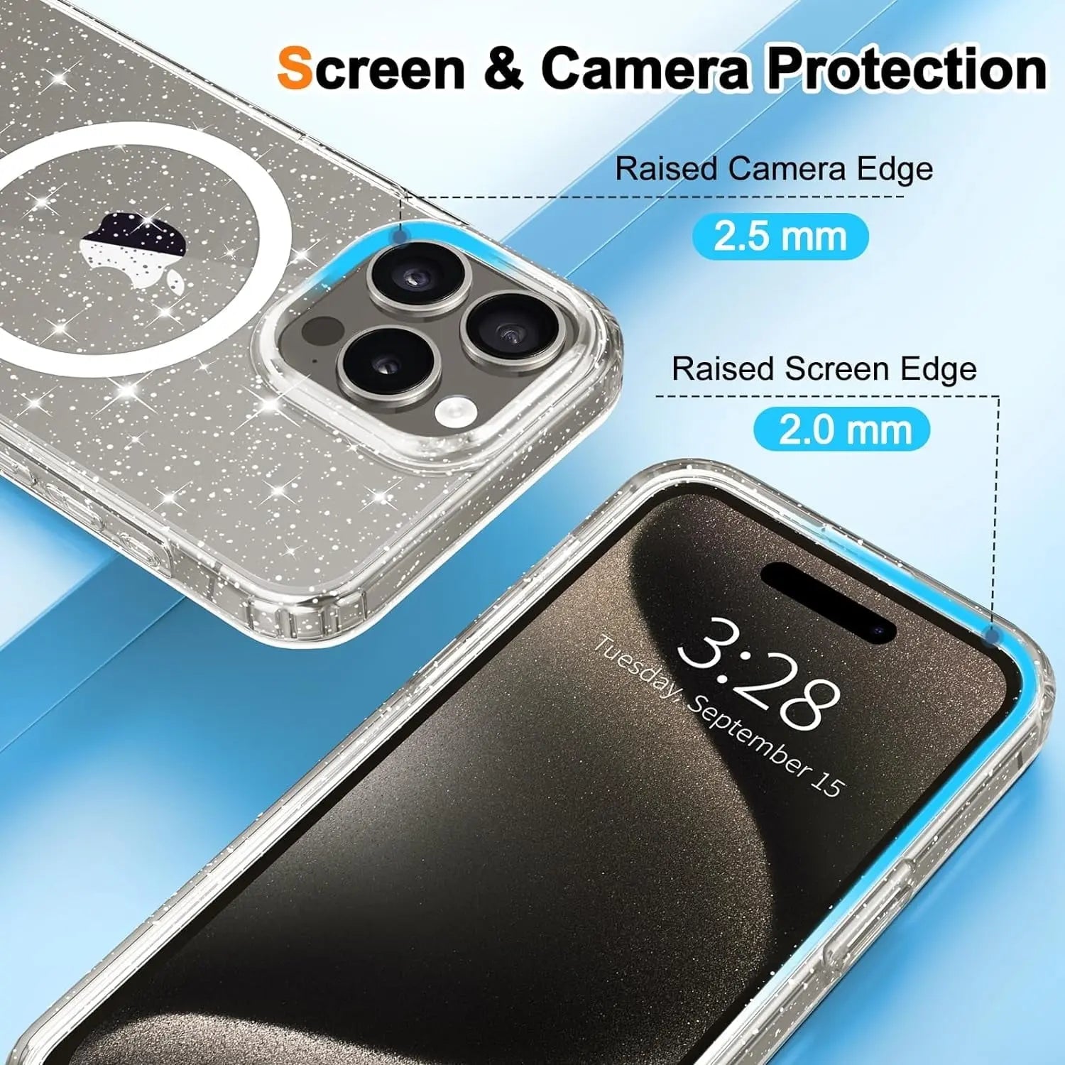 Entronix [Magnetic] Case Compatible with iPhone 16 Pro - [Hard Back] Glitter Clear - Entronix