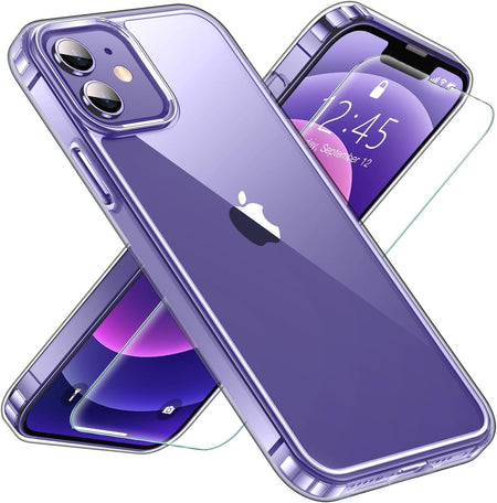 Entronix Case Heavy Duty Clear Case for Apple iPhone 12 Mini Transparent with 1 Tempered Glass Screen Protector, Shockproof Dropproof Slim Case - Entro Retail