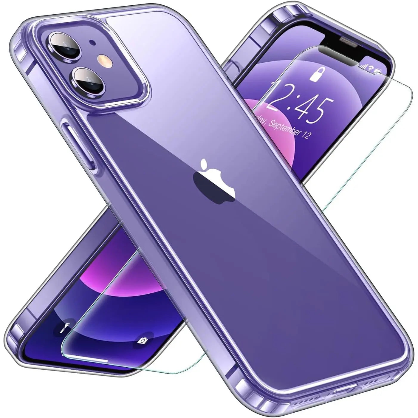 Entronix Case Heavy Duty Clear Case Designed for Apple iPhone 12Transparent with 1 Tempered Glass Screen Protector, Shockproof Dropproof Slim Case - Entro Retail