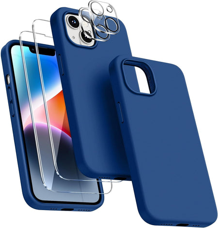 Entronix Case Silicone Case Designed for Apple iPhone 14 Liquid Silicone Case, 5 in 1 Bundle Case with 2 Clear Tempered Glass and 2 Camera Lens - Entro Retail