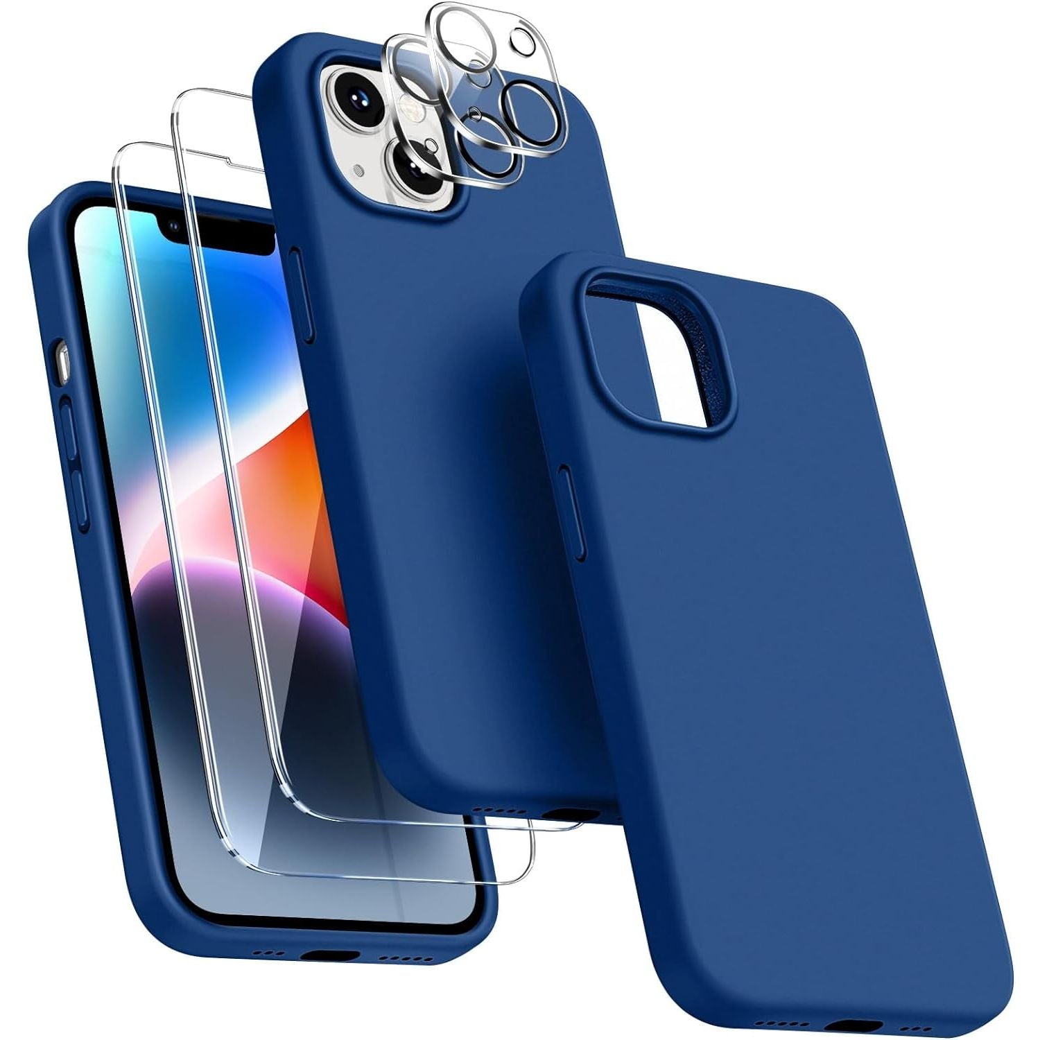 Entronix Silicone Case Designed for Apple iPhone 13 Liquid Silicone Case, 5 in 1 Bundle with 2 Clear Tempered Glass and 2 Camera Lens Shockproof Case - Entro Retail