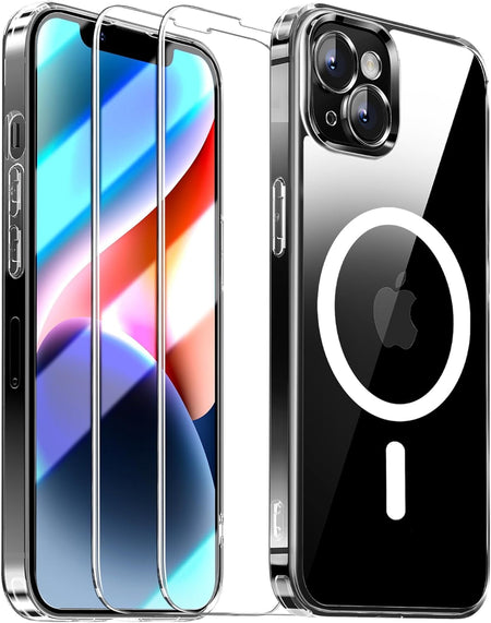 Entronix Case Magnetic Clear Case Designed for Apple iPhone 13 Mini with 2 Tempered Glass, Shockproof Transparent Crystal Cover - Entro Retail