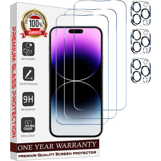 Entronix 6-Pack for Apple iPhone 16 Pro, 3 Clear Tempered Glass Screen Protectors & 3 Camera Lens Protectors - Entro Retail