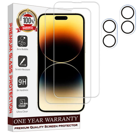 Entronix 4-Pack for Apple iPhone 16, 2 Clear Tempered Glass Screen Protectors & 2 Camera Lens Protectors - Entro Retail