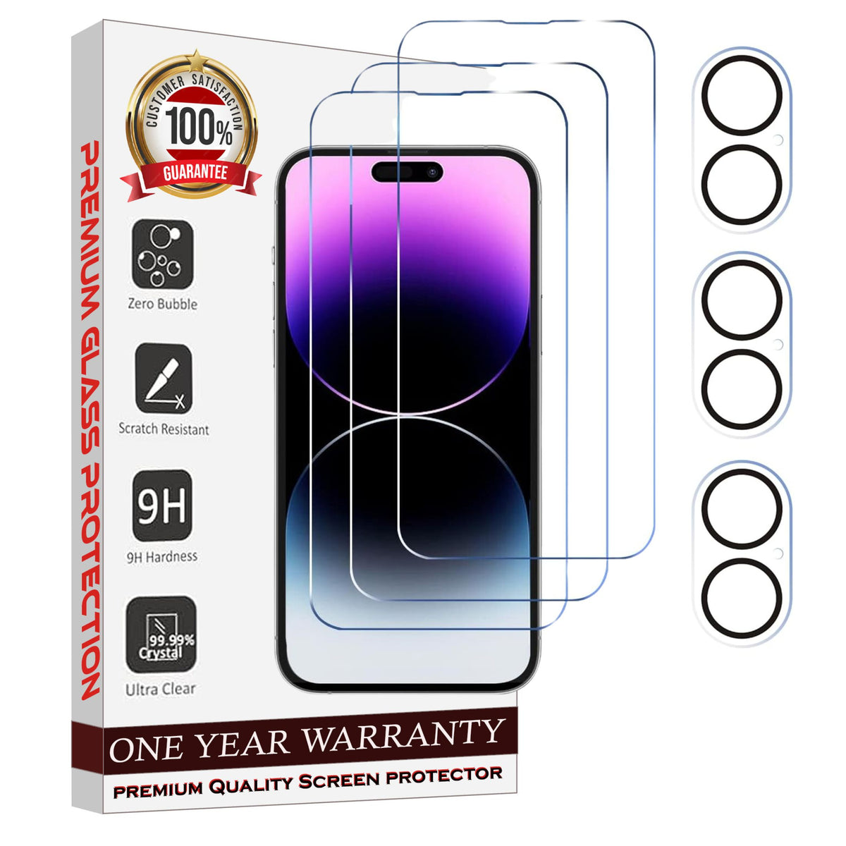 Entronix 6-Pack for Apple iPhone 16 Plus, 3 Clear Tempered Glass Screen Protectors & 3 Camera Lens Protectors - Entro Retail