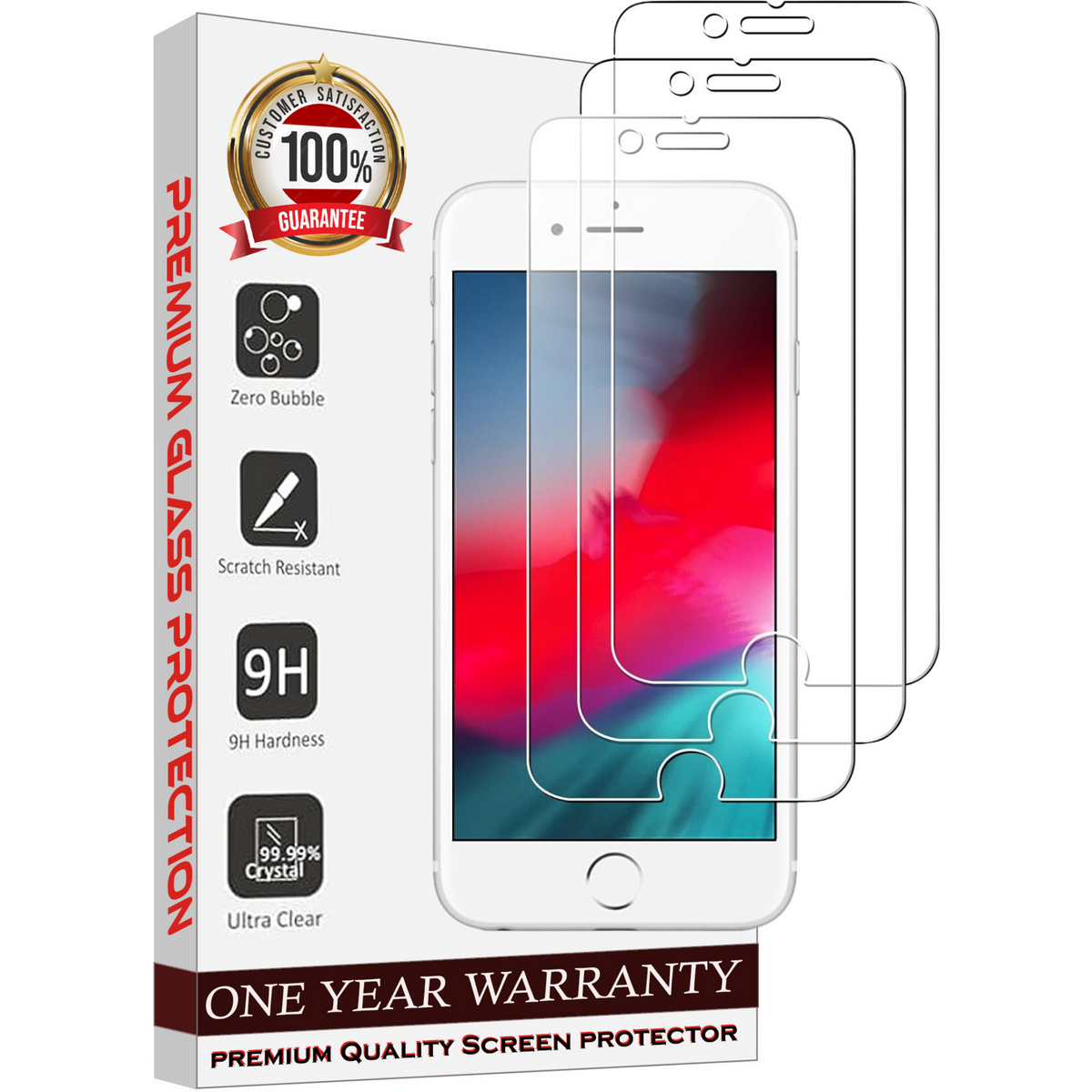 Entronix Case Screen Protector Designed for Apple iPhone 8,7,SE Clear 9H Hardness,Bubble Free with Easy Install, Glass,3 PACK - Entro Retail