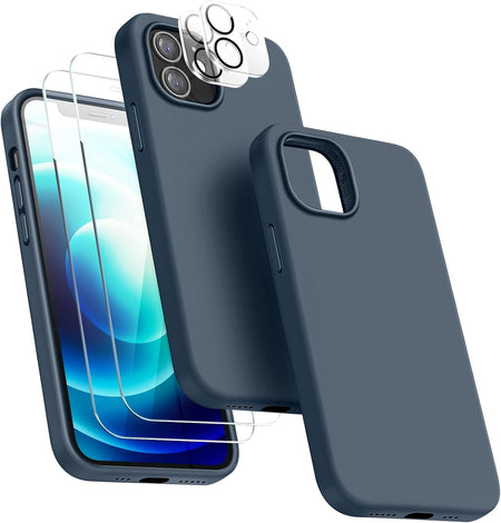 Entronix Apple iPhone 12 Mini 5-in-1 Bundle - Liquid Silicone Case, 2 Clear Screen Protectors & 2 Camera Lens Protectors, - Entro Retail