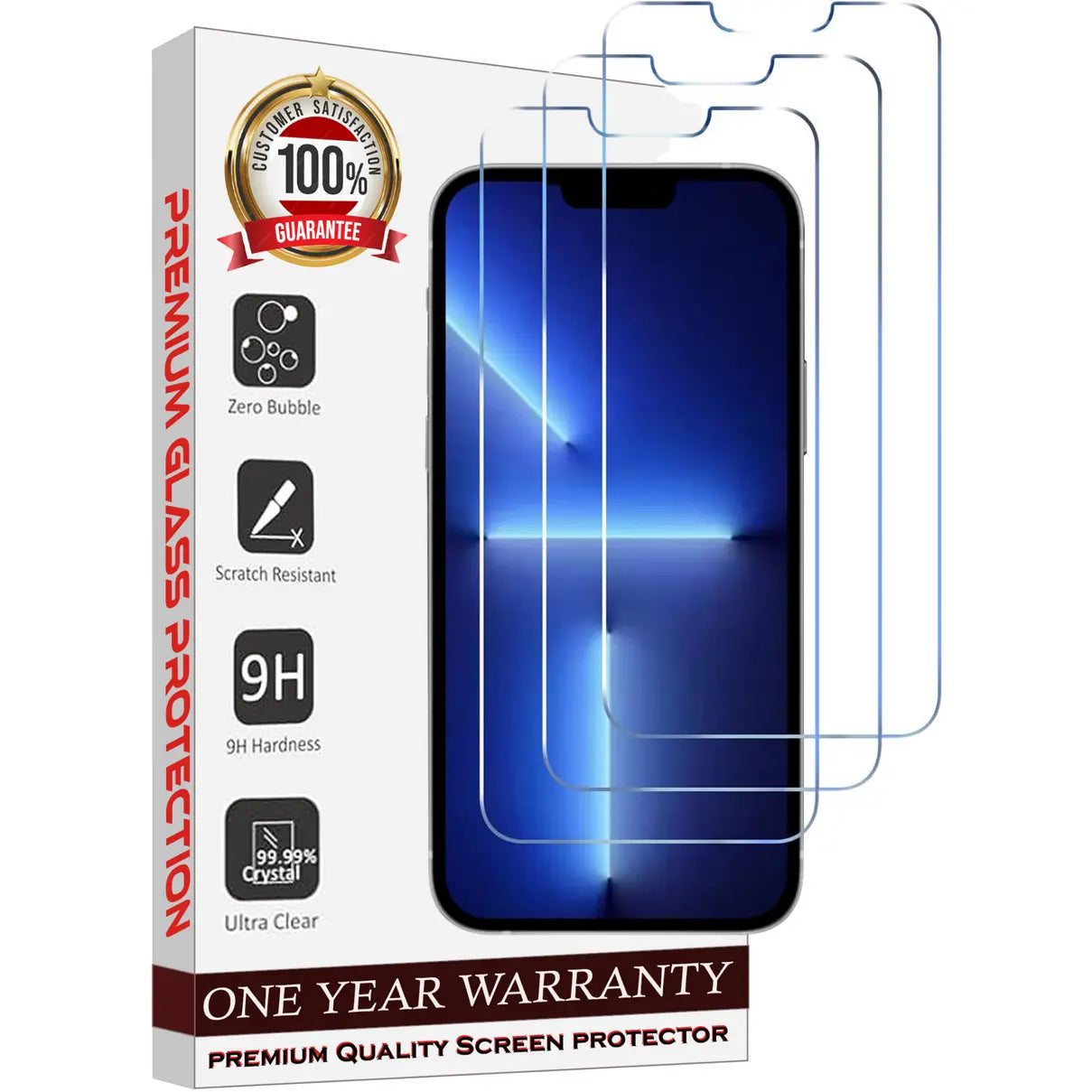 Entronix Case Screen Protector Designed for Apple iPhone 13 Pro Clear 9H Hardness,Bubble Free with Easy Install, Glass 3 PACK - Entro Retail