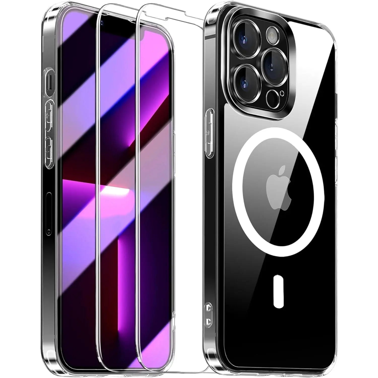 Entronix Case Magnetic Clear Case Designed for Apple iPhone 13 Pro Max with 2 Tempered Glass, Shockproof Transparent Crystal Cover - Entro Retail