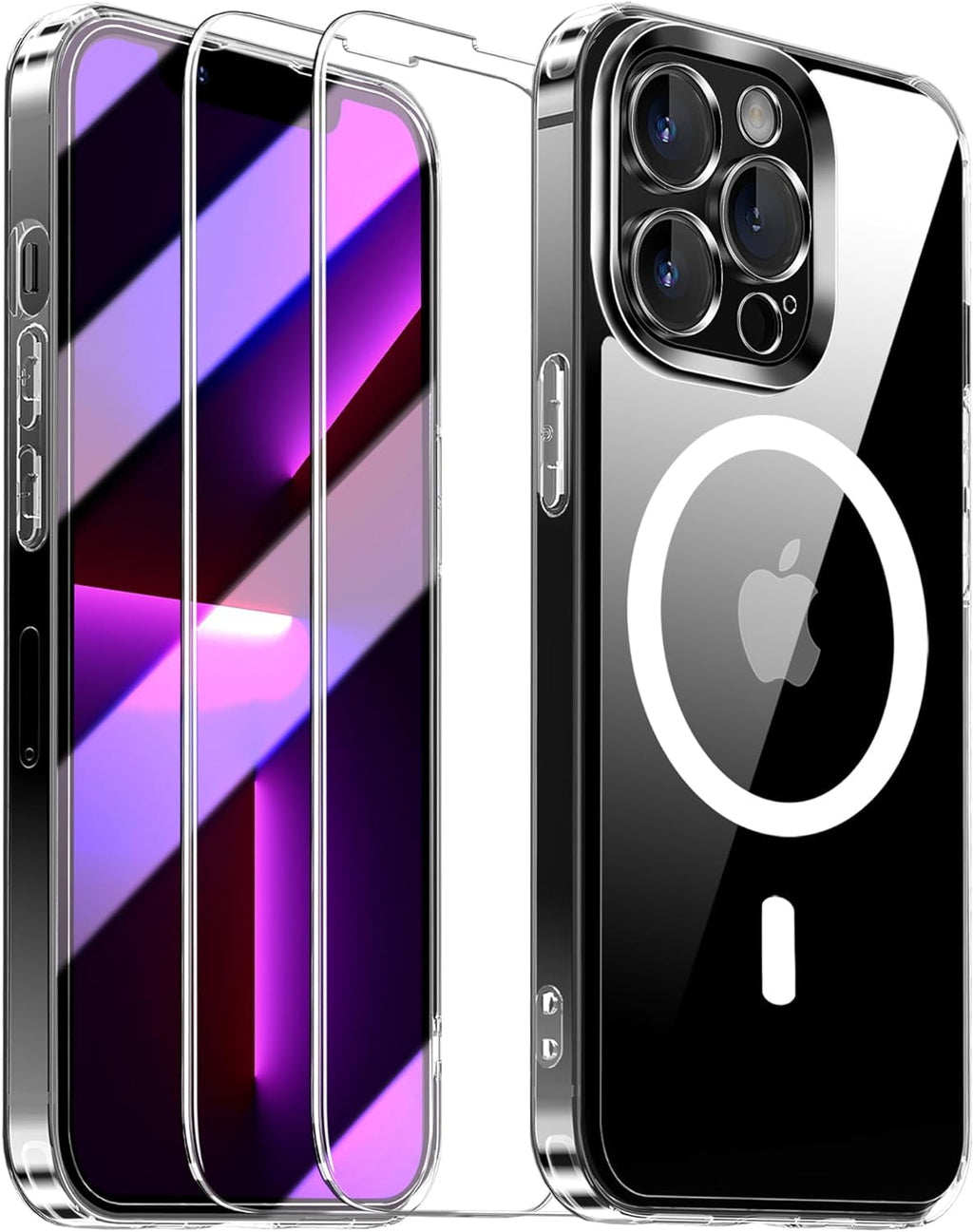 Entronix Case Magnetic Clear Case Designed for Apple iPhone 13 Pro Max with 2 Tempered Glass, Shockproof Transparent Crystal Cover - Entro Retail