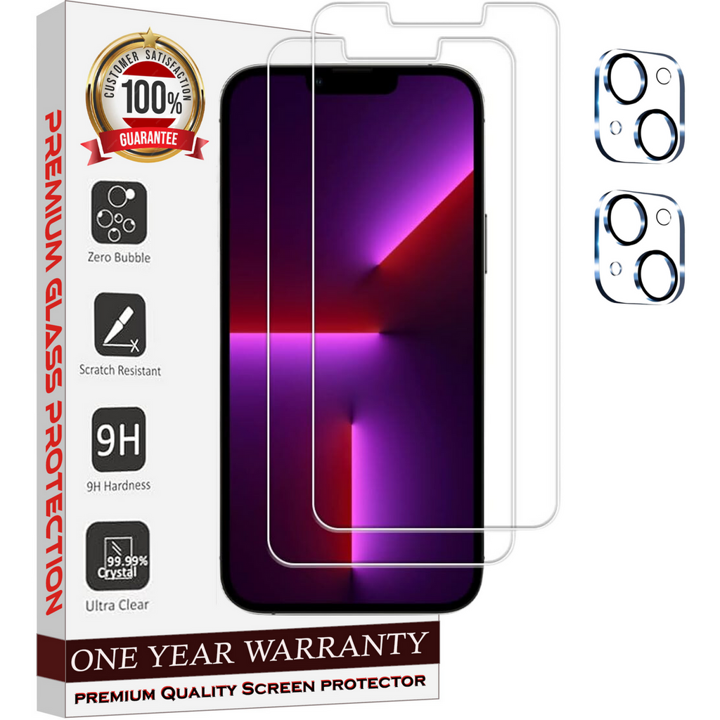 Entronix Case Screen Protector Bundle with Camera Cover Designed for Apple iPhone 13 Clear 9H Hardness,Bubble Free Easy Install,2 PACK - Entro Retail