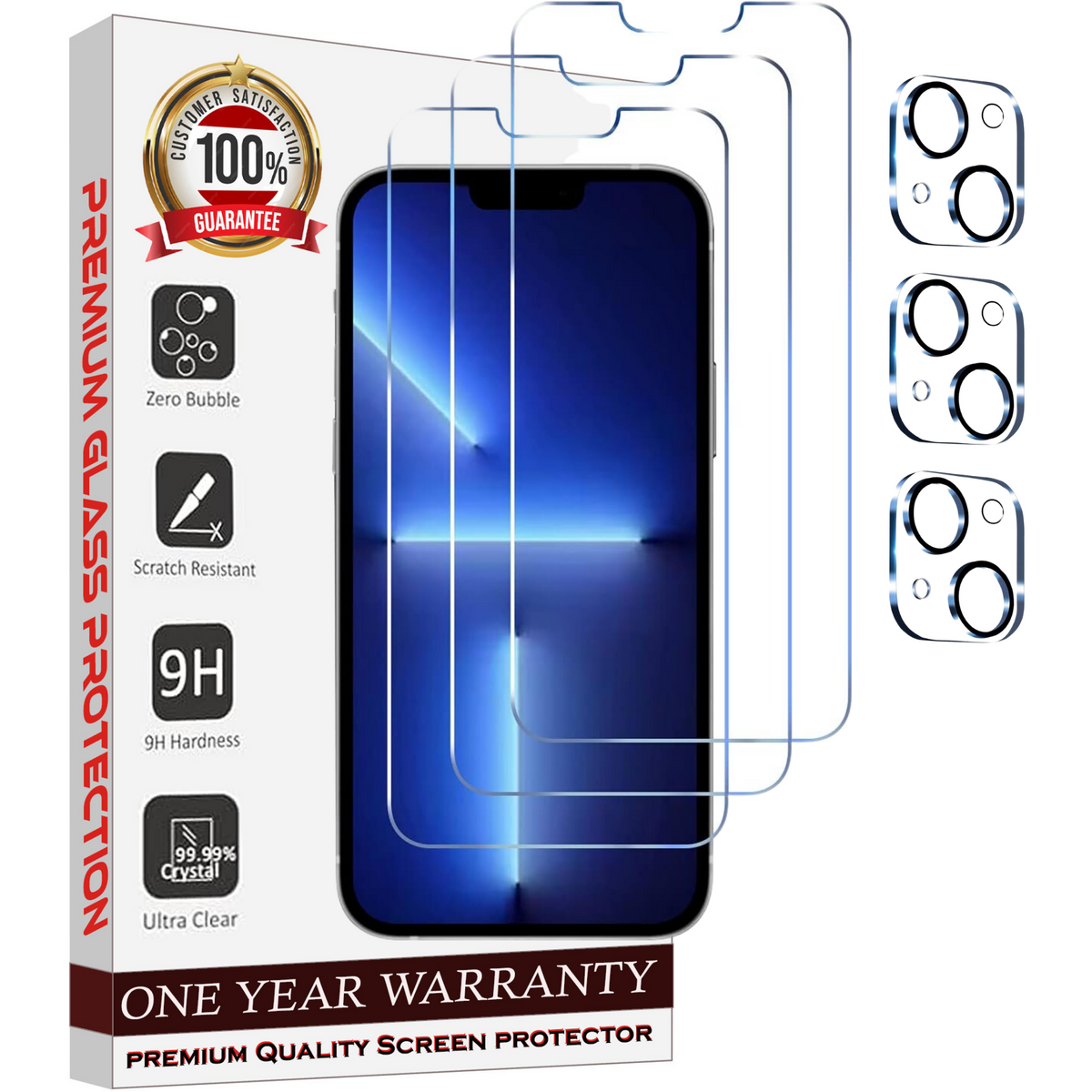 Entronix Case Screen Protector Bundle with Camera Cover Designed for Apple iPhone 13 Clear 9H Hardness,Bubble Free Easy Install, 3 PACK - Entro Retail