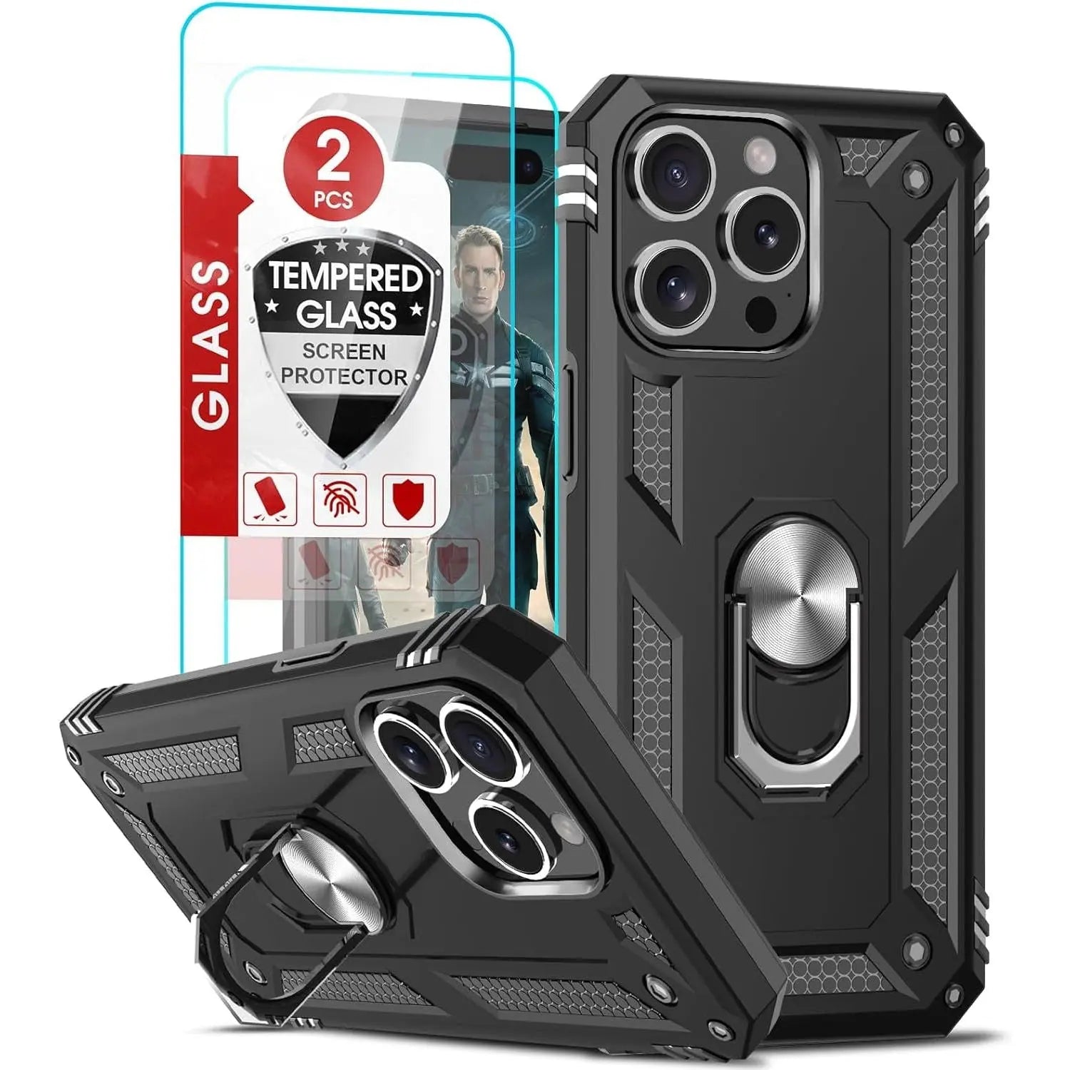 Entronix Apple iPhone 14 Pro Case - Guard Ring Holder & 2 Clear Screen Protectors - Entro Retail